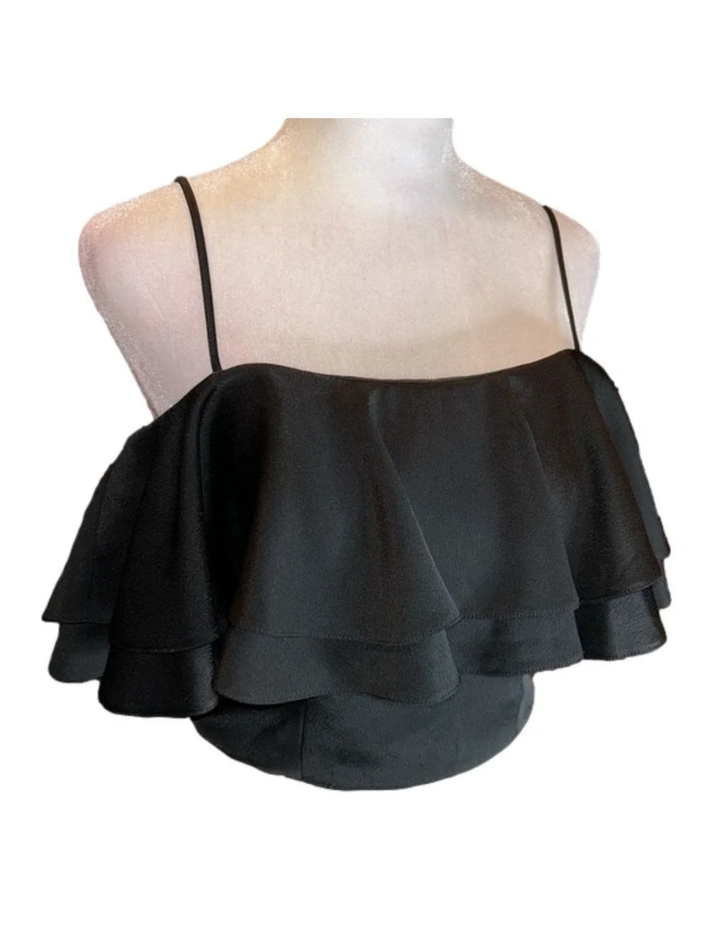 TOPSHOP Black Crop Ruffle Halter Top Size 6